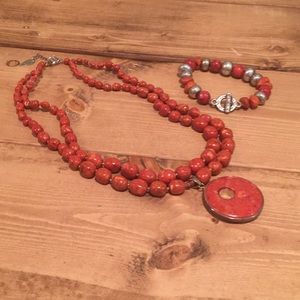 Coral  Necklace with matching Stretch Bracelet